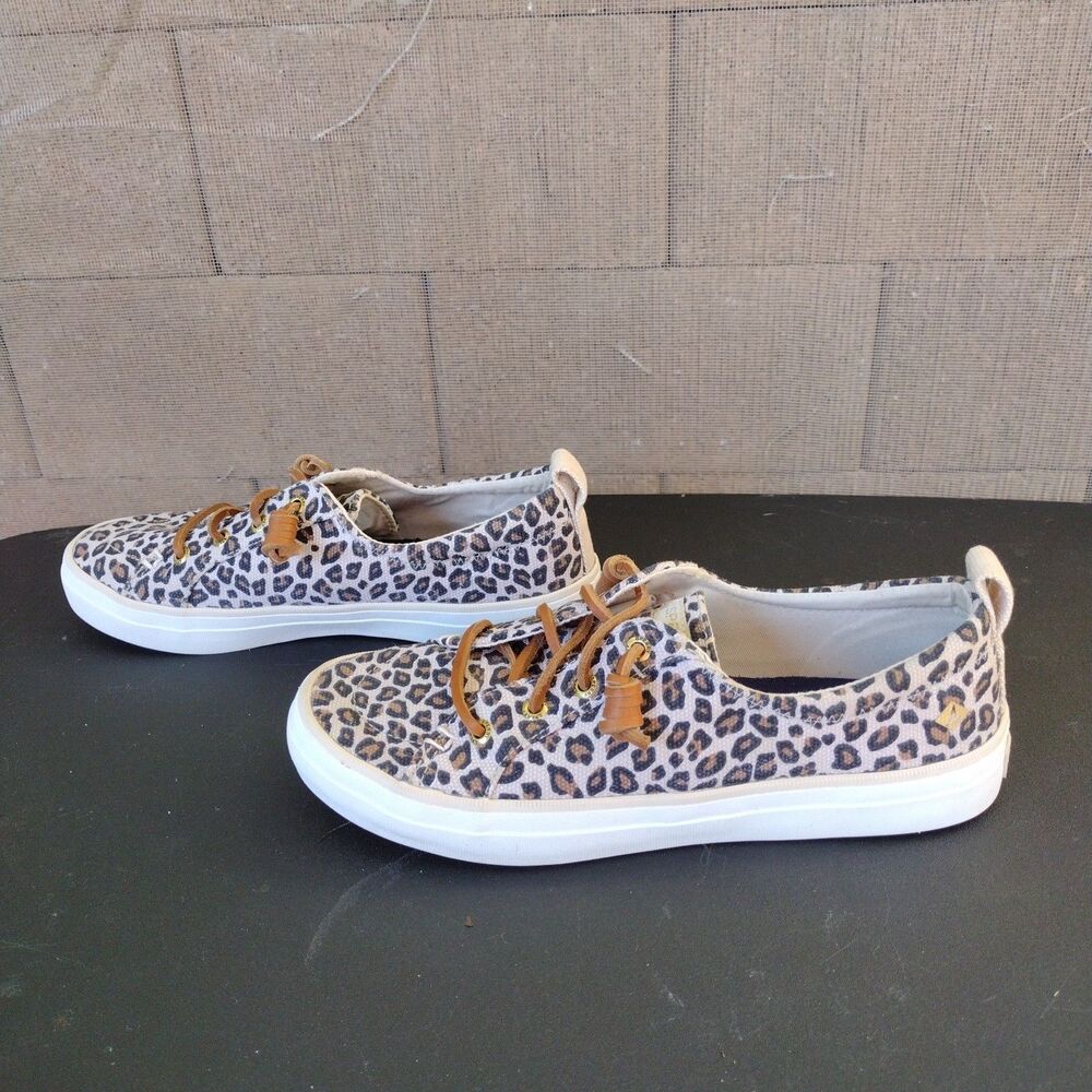 Sperry Top Sider Shoes Womens 7 Crest Vibe Sneakers Brown Cheetah Print STS85931
